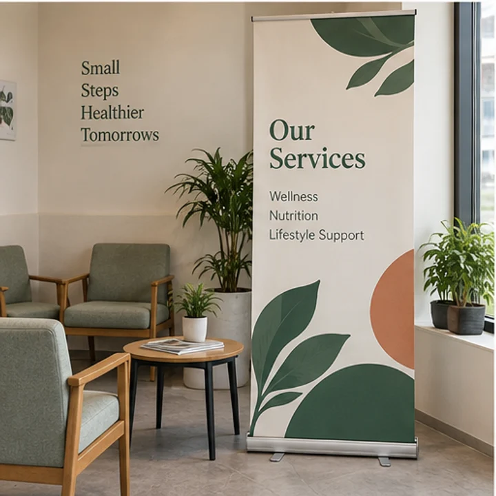 Roll-up Banner: display services - Waiting-area corner