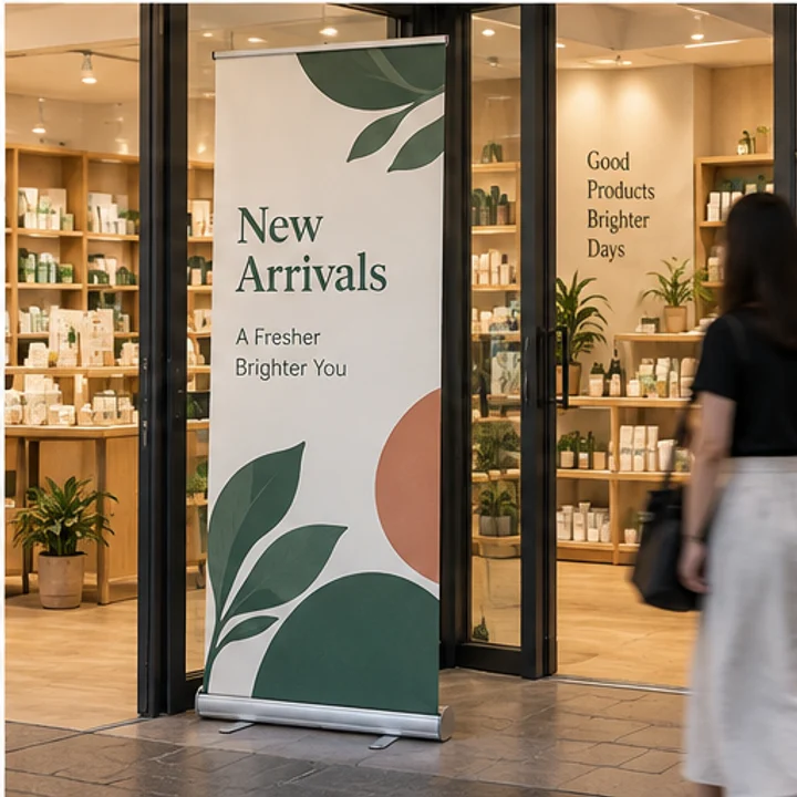 Roll-up Banner: advertise a launch - Indoor shop entrance