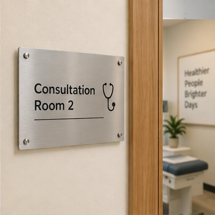 1mm Stainless Steel: identify a room - Clinic door plaque