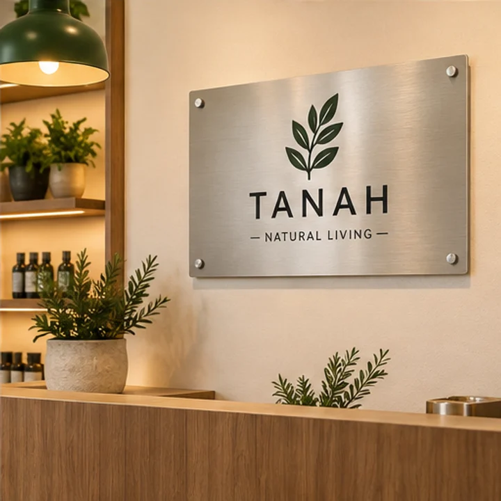 1mm Stainless Steel: present your brand - Reception or retail wall