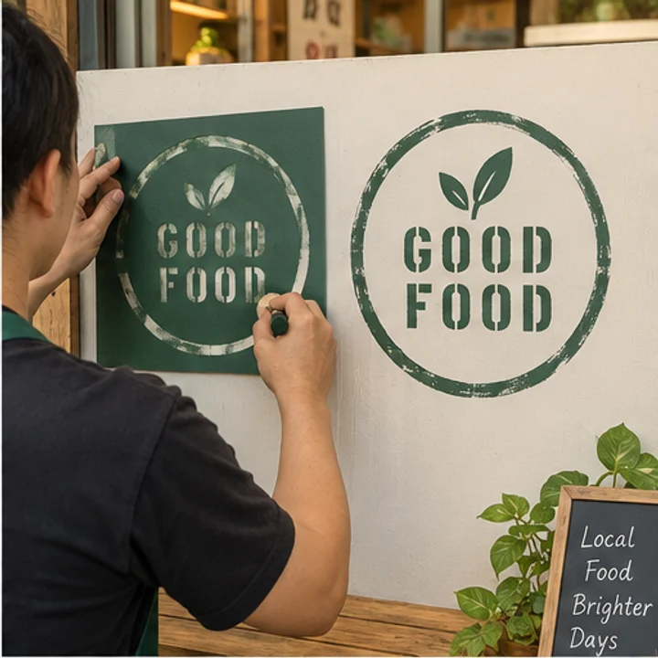 Stencil Plate: paint your logo - Shop display surface