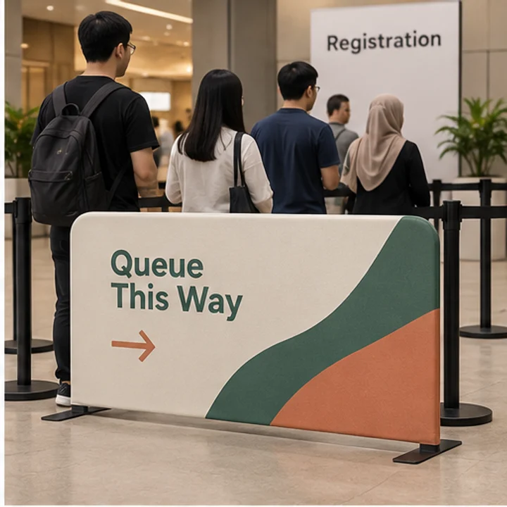 Tension Fabric Barricade: guide a queue - Indoor queue route