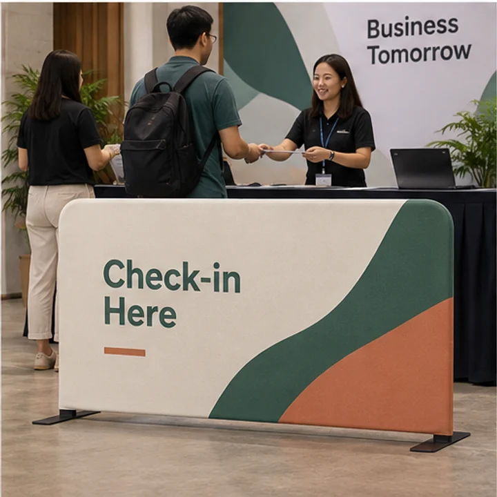Tension Fabric Barricade: separate check-in areas - Conference registration