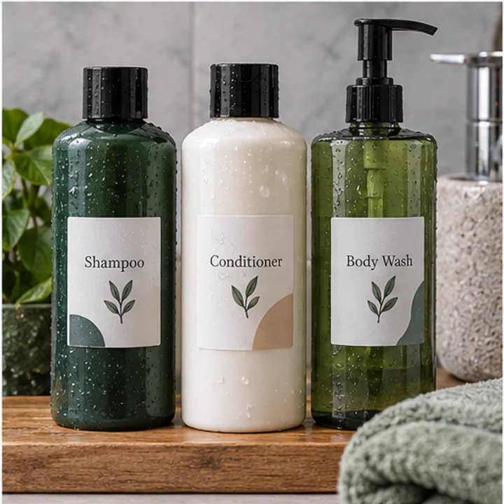 Waterproof Label Sticker: organise bathroom bottles - Dry bottles before application