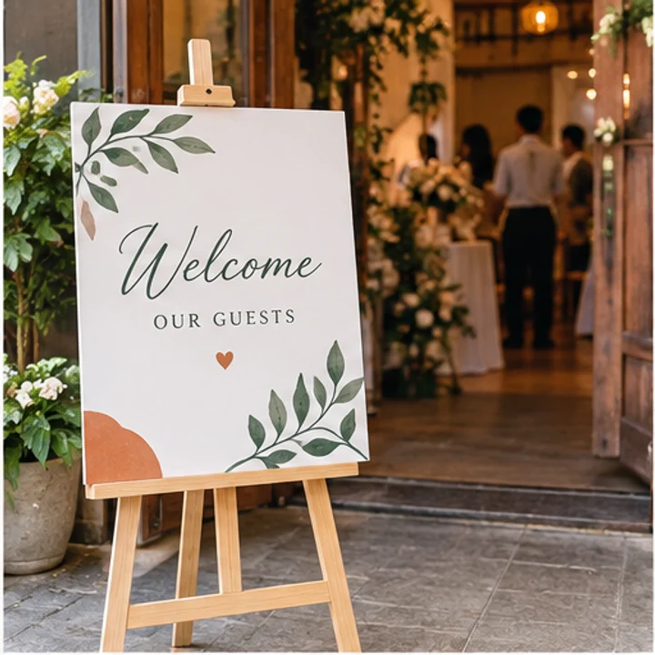 PVC Sign & Wood Easel: welcome your guests - Reception entrance