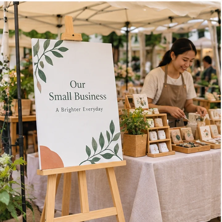PVC Sign & Wood Easel: introduce your brand - Covered craft stall