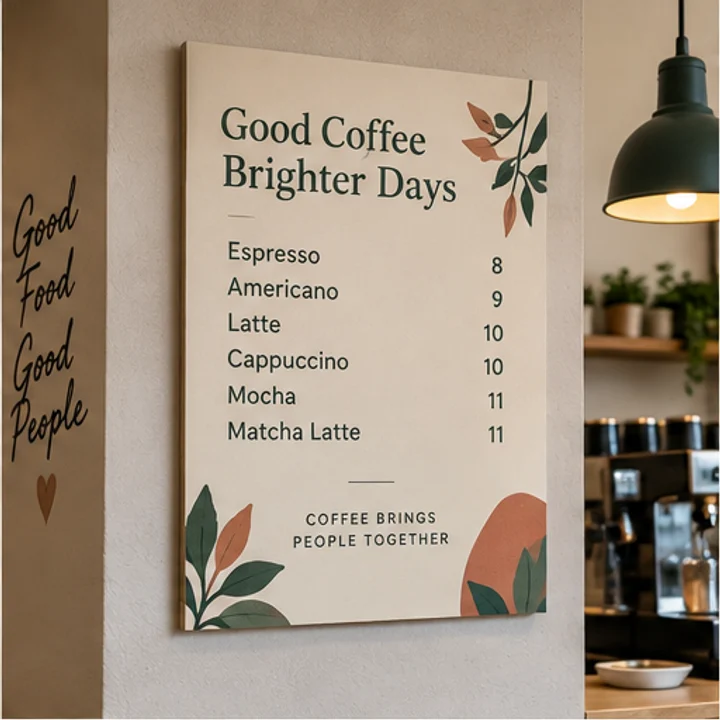 Solid Rubber Wood 12mm: create a rustic menu - Indoor cafe wall