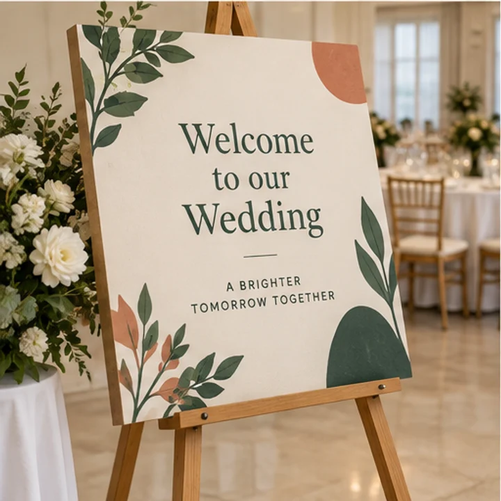 Solid Rubber Wood 12mm: welcome your guests - Indoor wedding display